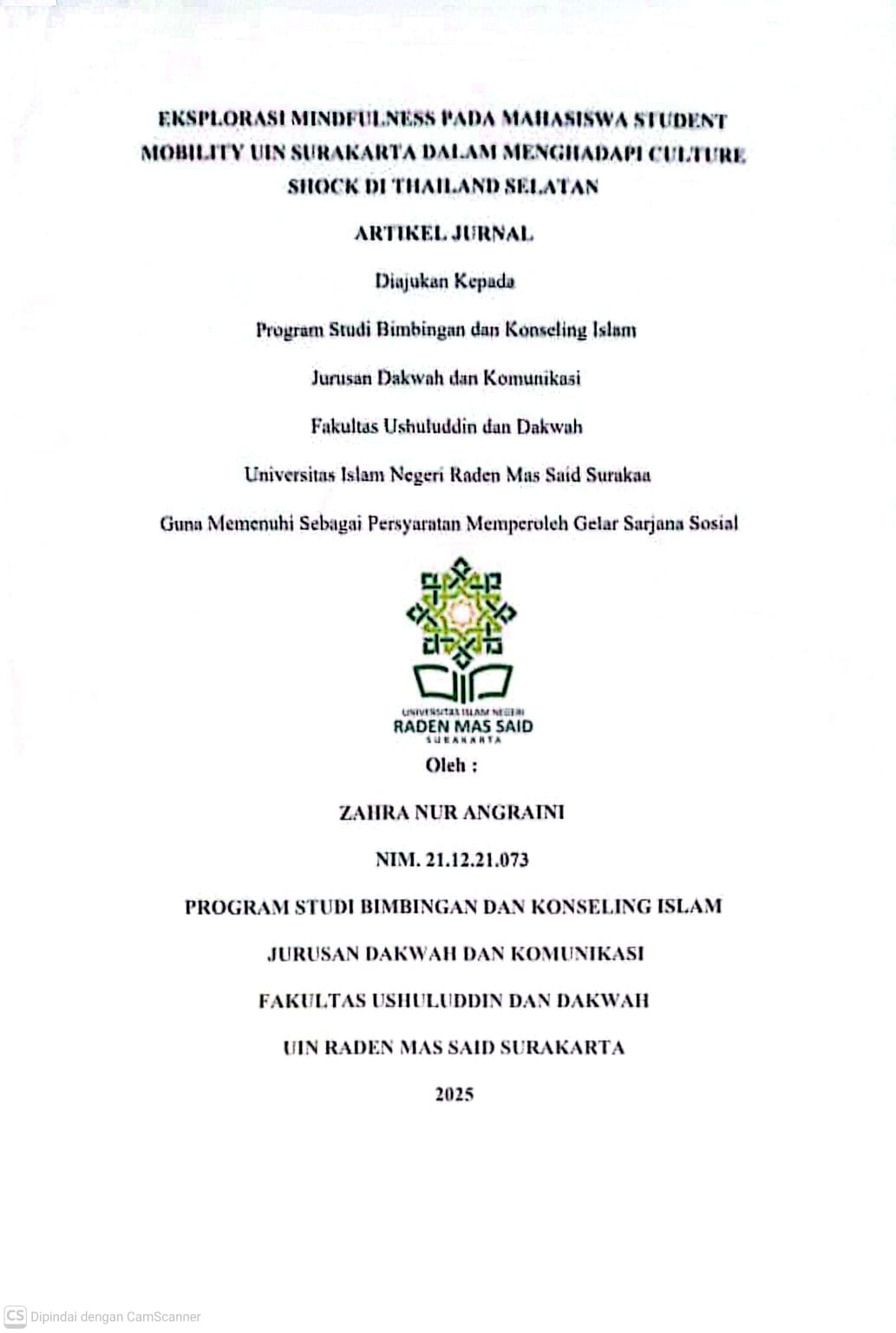 EKSPLORASI MINDFULNESS PADA MAHASISWA STUDENT MOBILITY UIN SURAKARTA DALAM MENGHADAPI CULTURE SHOCK DI THAILAND SELATAN