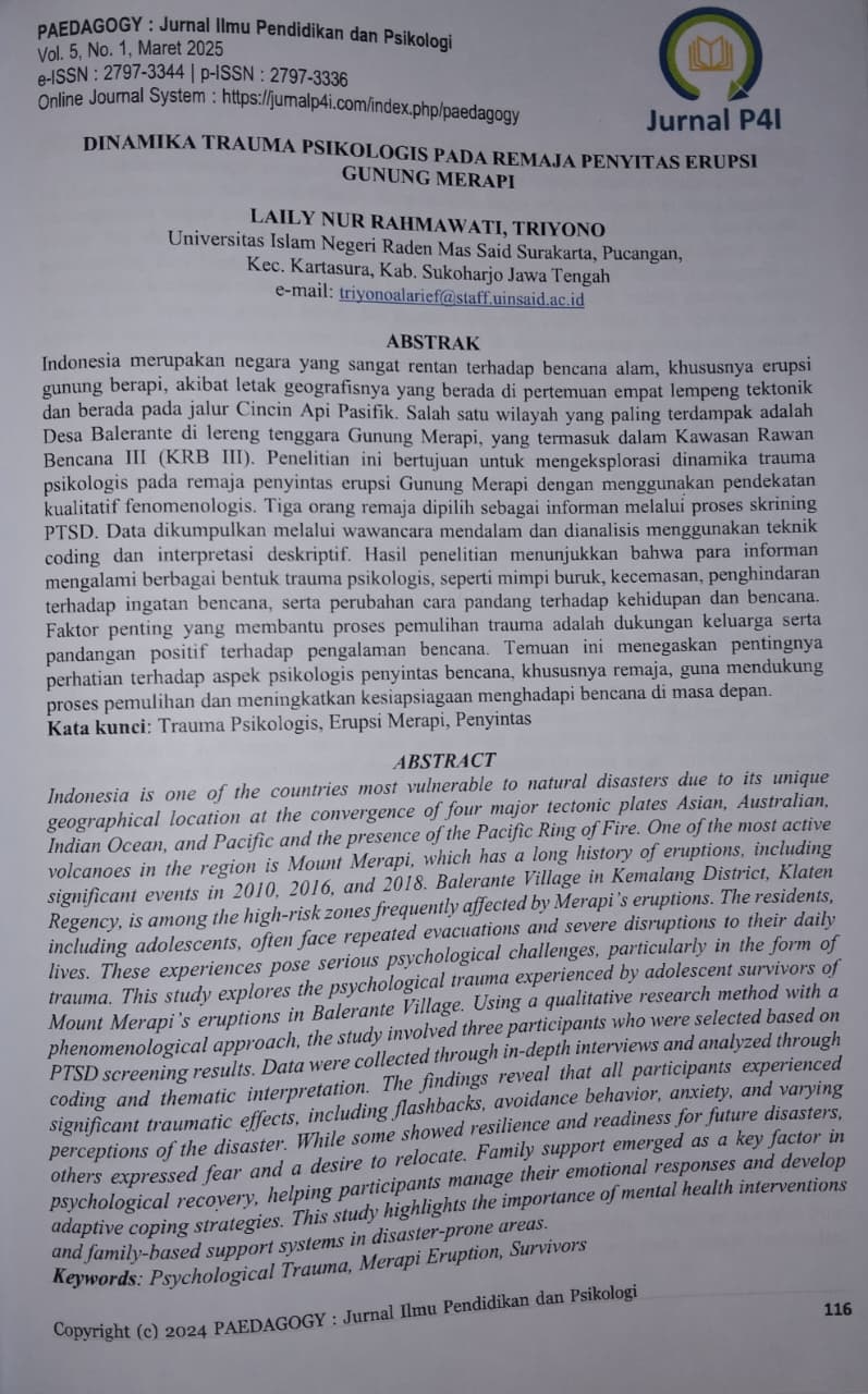 DINAMIKA TRAUMA PSIKOLOGIS PADA REMAJA PENYITAS ERUPSI GUNUNG MERAPI