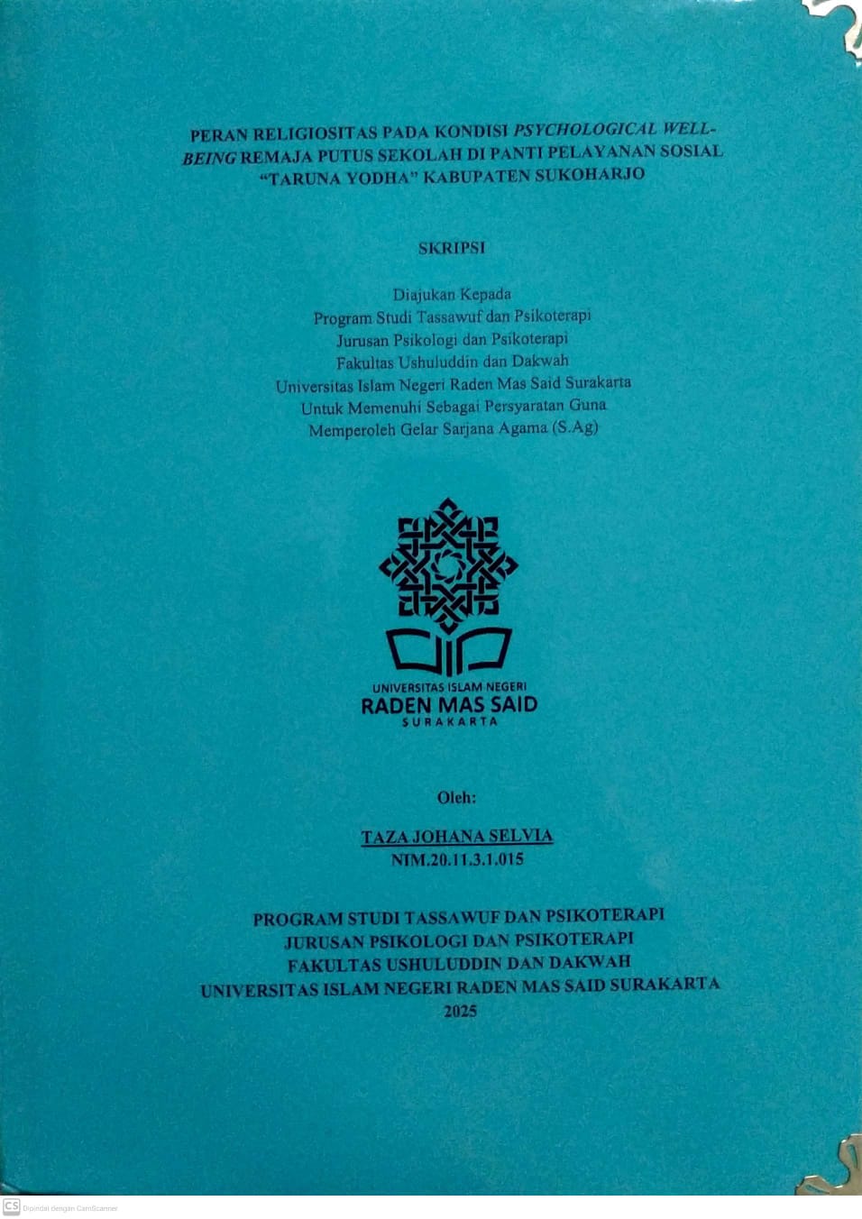 PERAN RELIGIOSITAS PADA KONDISI PSYCHOLOGICAL WELL- 
BEING REMAJA PUTUS SEKOLAH DI PANTI PELAYANAN SOSIAL 
“TARUNA YODHA” KABUPATEN SUKOHARJO