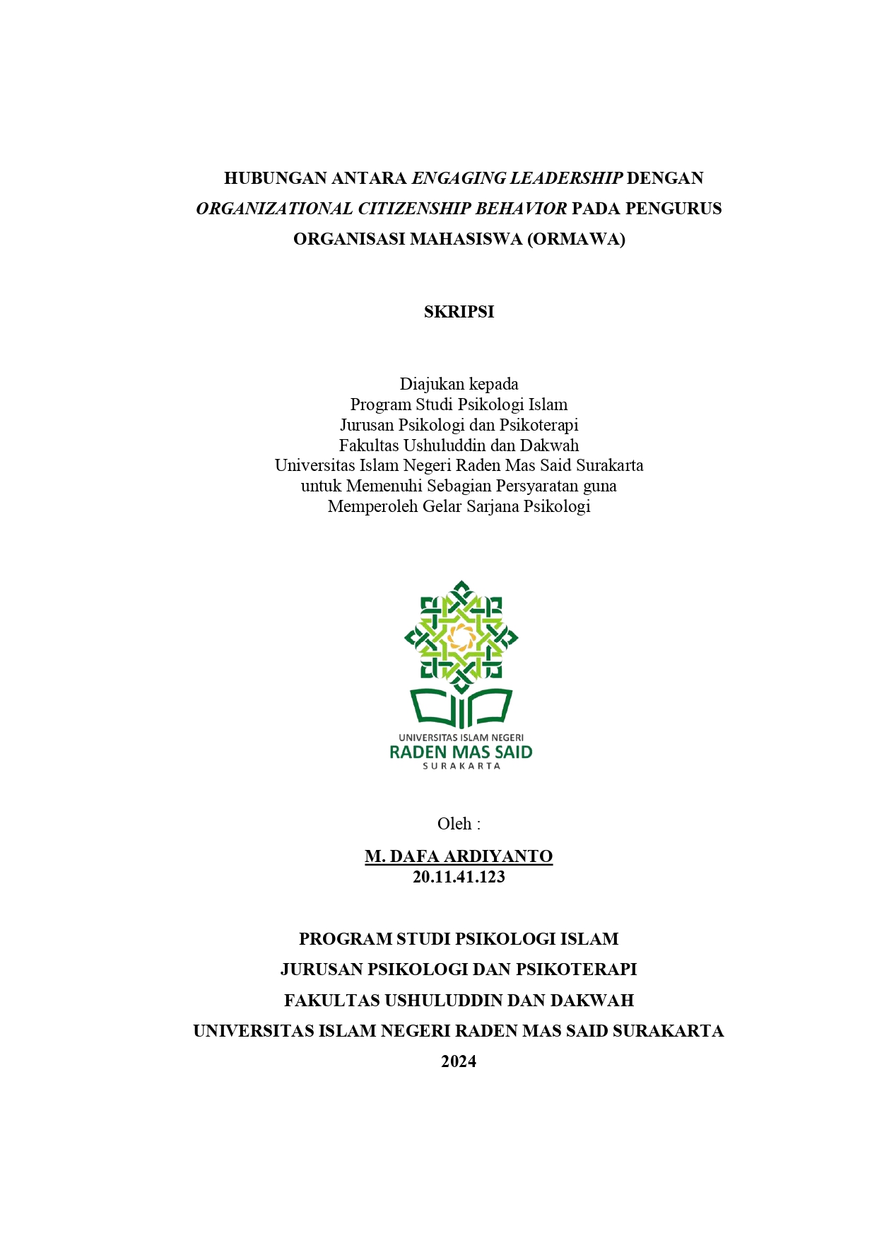 Hubungan antara Engaging Leadership dengan Organizational Citizenship Behavior pada Pengurus Organisasi Mahasiswa (Ormawa)