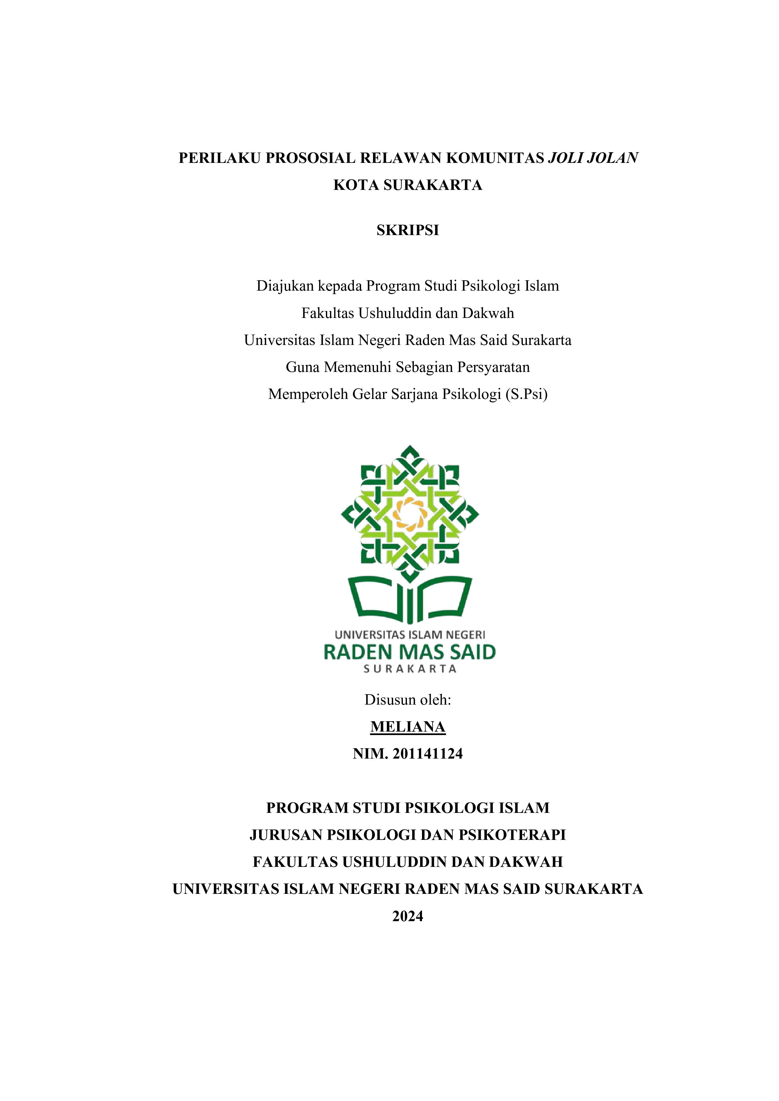 Perilaku Prososial Relawan Komunitas Joli Jolan Kota Surakarta