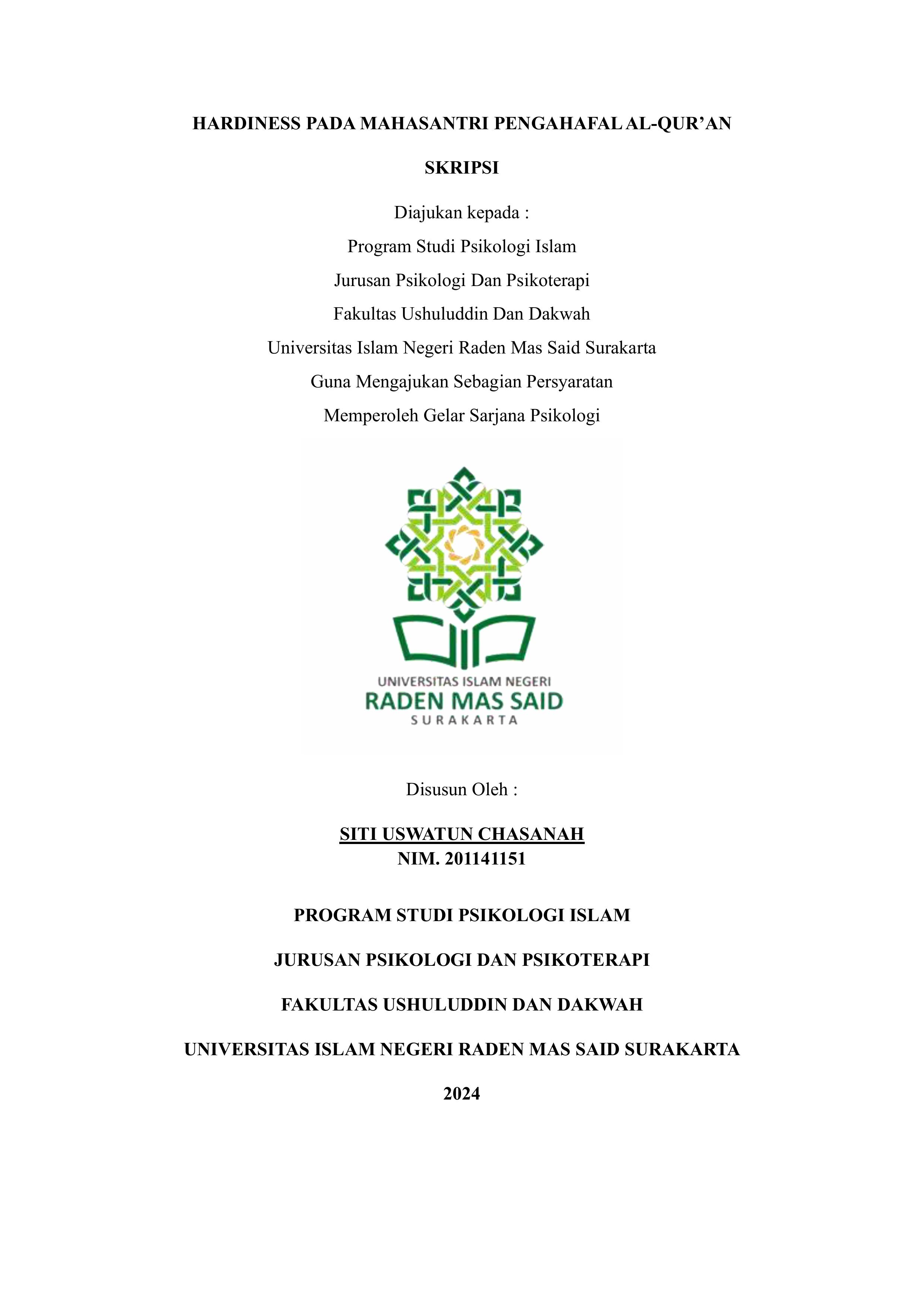 Hardiness Pada Mahasantri Penghafal Al-Qur’an