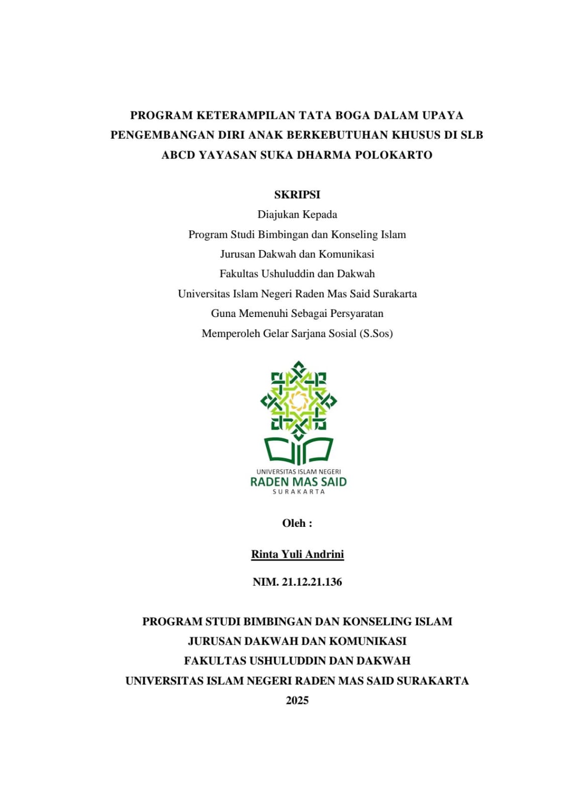 PROGRAM KETERAMPILAN TATA BOGA DALAM UPAYA PENGEMBANGAN DIRI ANAK BERKEBUTUHAN KHUSUS DI SLB ABCD YAYASAN SUKA DHARMA POLOKARTO