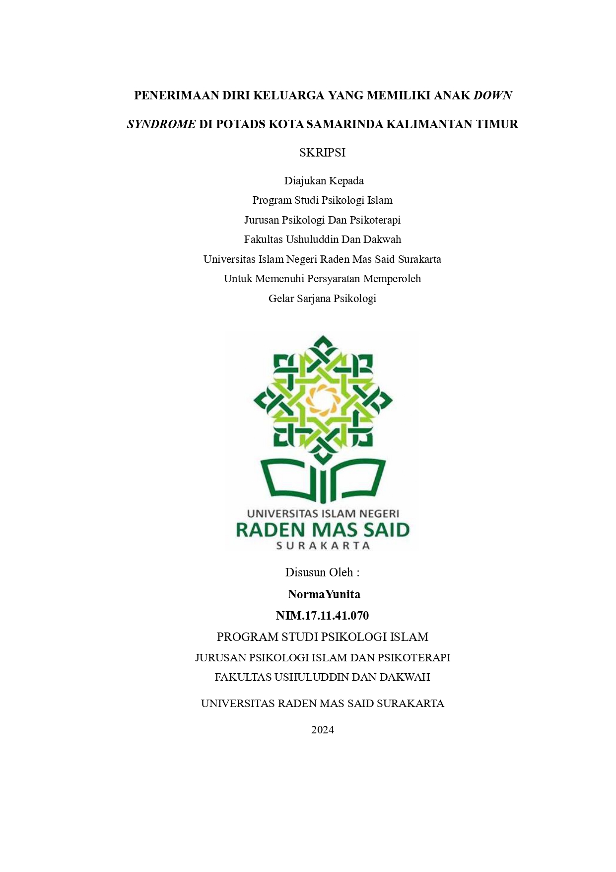 Penerimaan Diri Keluarga Yang Memiliki Anak Down Syndrome