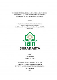 Model Komunikasi Kiai dan Santri dalam Proses Menghafal Al Qur'an di Pondok Pesantren Madrosatul Qur'an Andong Boyolali