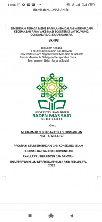 BIMBINGAN TENAGA MEDIS BAGI LANSIA DALAM MENGHADAPI KECEMASAN PADA VAKSINASI BOOSTER DI JATIKUWUNG, GONDANGREJO, KARANGANYAR