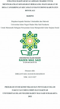 Strategi Dakwah Kyai Ahmad Charir untuk Meningkatkan Kesadaran Beragama Masyarakat di Desa Cangkringan Kecamatan Banyudono Kabupaten Boyolali