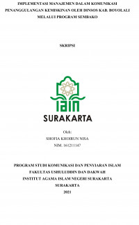 IMPLEMENTASI MANAJEMEN DALAM KOMUNIKASI PENANGGULANGAN KEMISKINAN OLEH DINSOS KABUPATEN BOYOLALI MELALUI PROGRAM SEMBAKO