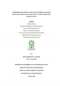 Interaksi Sosial Remaja Pada Masa Pandemi Covid-19 Di Dusun Jetak, Desa Dagen, Kecamatan Jaten, Kabupaten Karanganyar