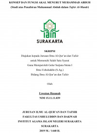 Konsep dan Fungsi Akal Menurut Muhammad Abduh (Studi atas Penafsiran Muhammaf Abduh dalam Tafsir Al-Manar)