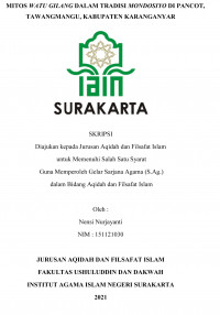 MITOS WATU GILANG DALAM TRADISI MONDOSIYO DI PANCOT, TAWANGMANGU, KABUPATEN KARANGANYAR