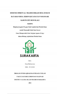 Dimensi Spiritual Tradisi Dekah Desa Dukuh Bataran Desa Jeron Kecamatan Nogosari Kabupaten Boyolali