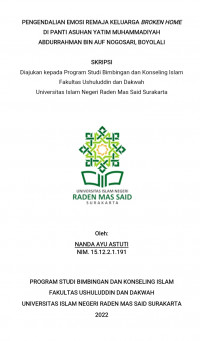 PENGENDALIAN EMOSI REMAJA KELUARGA BROKEN HOME DI PANTI ASUHAN YATIM MUHAMADIYAH ABDURRAHMAN BIN AUF NOGOSARI, BOYOLALI