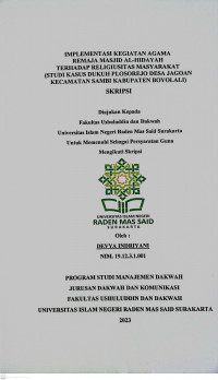 Implementasi Kegiatan Agama Remaja Masjid Al-Hidayah Terhadap Religiusitas Masyarakat (Studi Kasus Dukuh Plosorejo Desa Jagoan Kecamatan Sambi Kabupaten Boyolali)