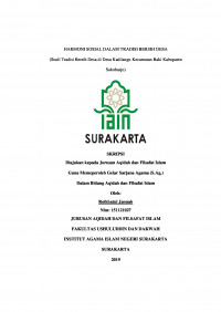 Harmoni Sosial dalam Tradisi Bersih Desa (Studi Tradisi Bersih Desa di Desa Kadilangu Kecamatan Baki Kabupaten Sukoharjo)